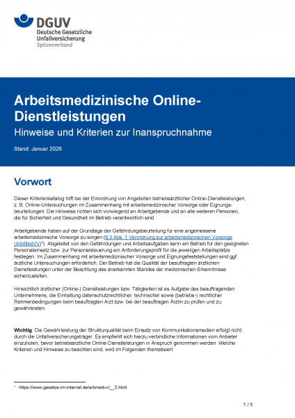Arbeitsmedizinische Online-Dienstleistungen - Hinweise und Kriterien zur Inanspruchnahme