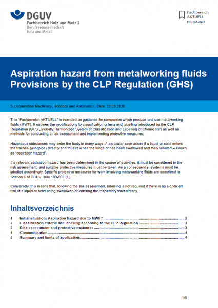 FBHM-049: Aspiration hazard from metalworking fluids Provisions by the CLP Regulation (GHS)