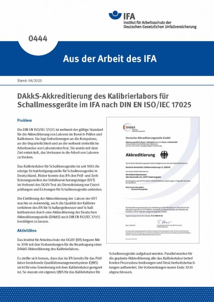 DAkkS-Akkreditierung des Kalibrierlabors für Schallmessgeräte im IFA nach DIN EN ISO/IEC 17025 (Aus