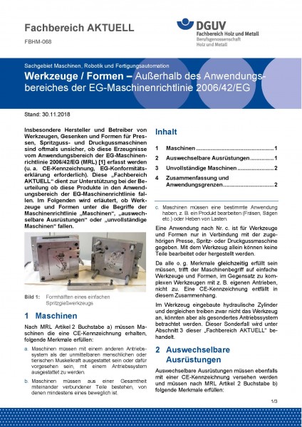 FBHM-068 „Werkzeuge / Formen - Außerhalb des Anwendungsbereiches der EG-Maschinenrichtlinie 2006/42/