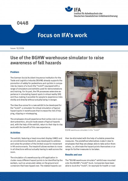 Use of the BGHW warehouse simulator to raise awareness of fall hazards (Focus on IFA´s work Nr. 0448