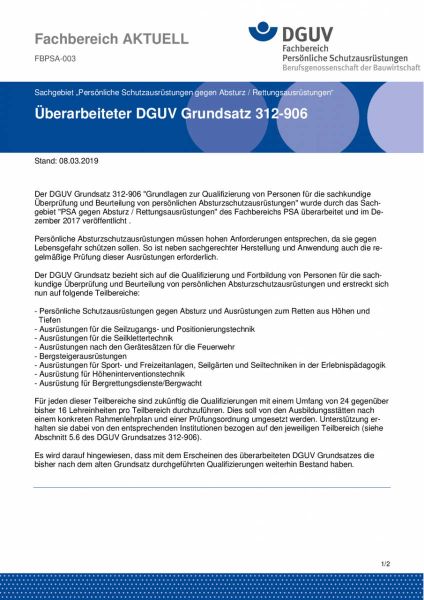 FBPSA-003: Überarbeiteter DGUV Grundsatz 312-906 | DGUV Publikationen