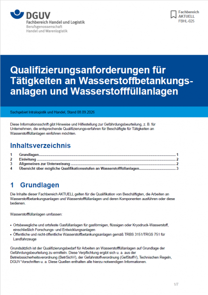 FBHL-025: Qualifizierungsanforderungen für Tätigkeiten an Wasserstoffbetankungsanlagen und Wassersto