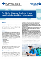 Psychische Belastung durch den Einsatz von Künstlicher Intelligenz bei der Arbeit (Aus der Arbeit der DGUV Akademie Nr. 3136)
