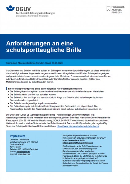 FBBE-003: Anforderungen an eine schulsporttaugliche Brille