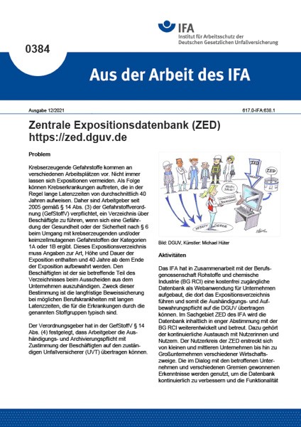 Zentrale Expositionsdatenbank (ZED) - https://zed.dguv.de (Aus der Arbeit des IFA Nr. 0384)