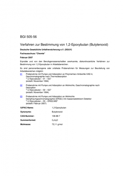 Verfahren zur Bestimmung von 1,2-Epoxybutan (Butylenoxid)