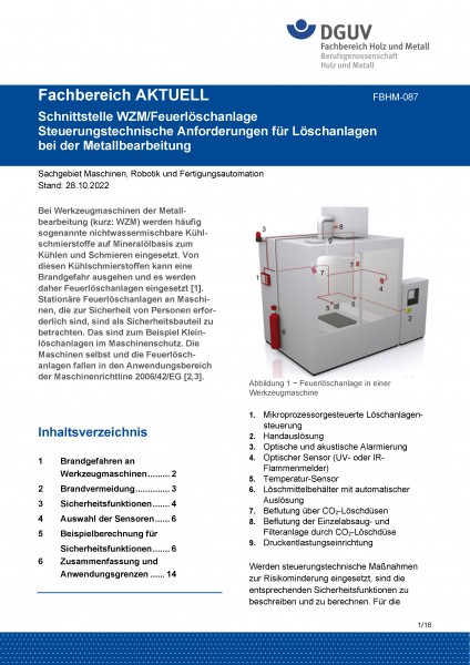 FBHM-087: Schnittstelle WZM/Feuerlöschanlage - Steuerungstechnische Anforderungen für Löschanlagen b