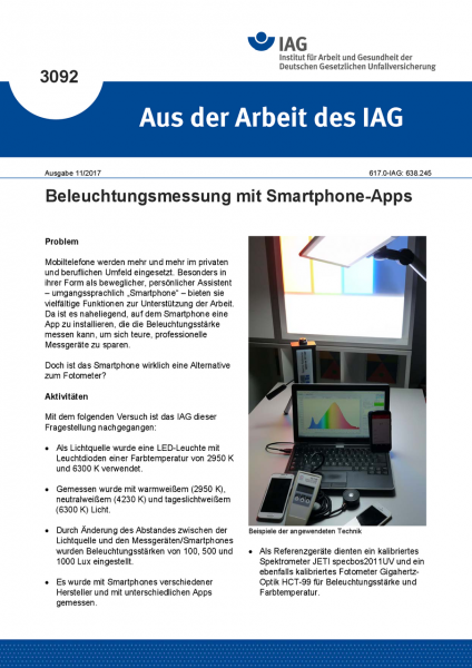 Beleuchtungsmessung mit Smartphone-Apps (Aus der Arbeit des IAG Nr. 3092)