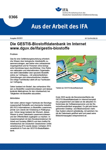 Die GESTIS-Biostoffdatenbank www.dguv.de/ifa/gestis-biostoffe (Aus der Arbeit des IFA Nr. 0366)
