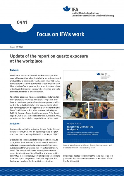 Update of the report on quartz exposure at the workplace (Focus on IFA´s work Nr. 0441)