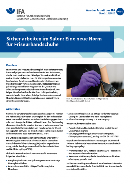 Sicher arbeiten im Salon: Eine neue Norm für Friseurhandschuhe (Aus der Arbeit des IFA Nr. 0464)