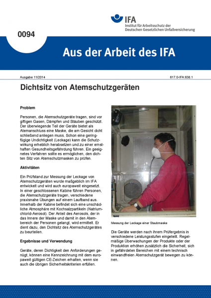 Dichtsitz von Atemschutzgeräten. Aus der Arbeit des IFA Nr. 0094