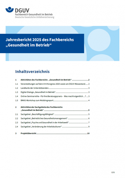 Jahresbericht 2025 des Fachbereichs „Gesundheit im Betrieb“