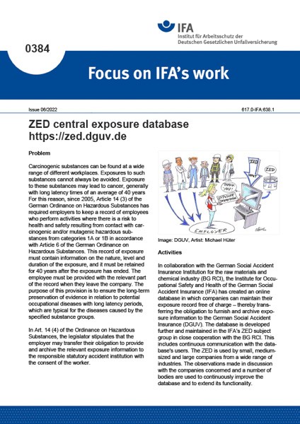 ZED central exposure database - https://zed.dguv.de (Focus on IFA´s work No. 0384)