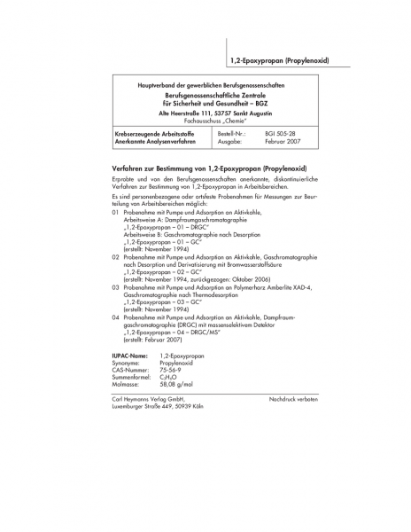 Verfahren zur Bestimmung von 1,2-Epoxypropan (Propylenoxid)
