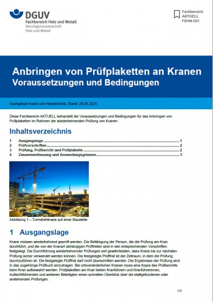 FBHM-093: Anbringen von Prüfplaketten an Kranen