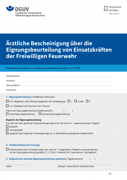 FBFHB-011: Ärztliche Bescheinigung - über die Untersuchung von Einsatzkräften der Freiwilligen Feuer