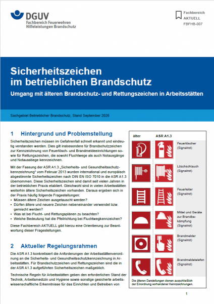 FBFHB-007: Sicherheitszeichen im betrieblichen Brandschutz - Umgang mit älteren Brandschutz- und Ret