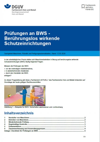 FBHM-085: Prüfungen an BWS Berührungslos wirkende Schutzeinrichtungen