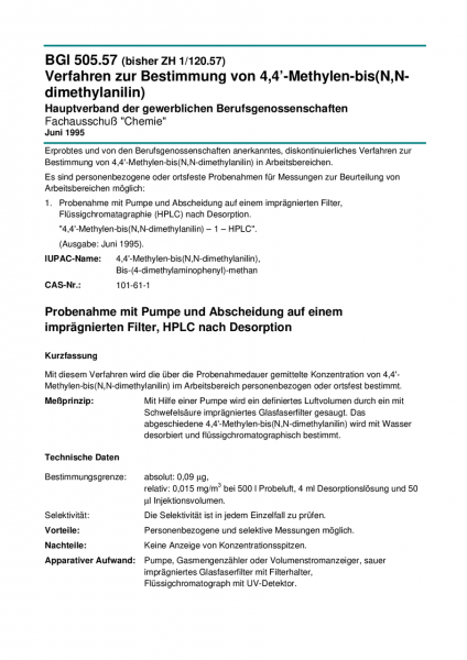 Verfahren zur Bestimmung von 4,4&#039;-Methylen-bis(N,N-dimethylanilin)