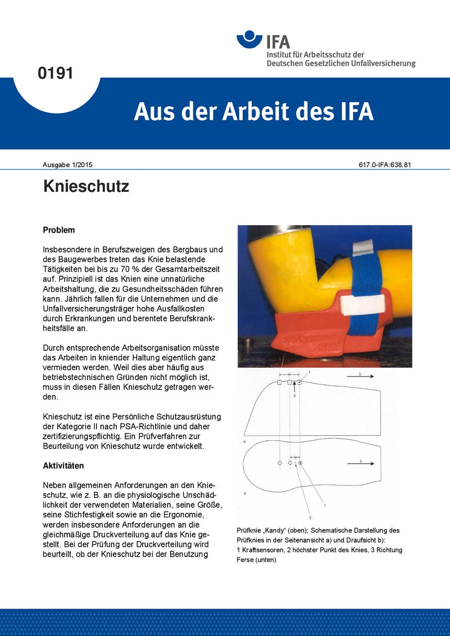 Knieschutz. Aus Der Arbeit Des IFA Nr. 0191 | Aus Der Arbeit Des IFA ...