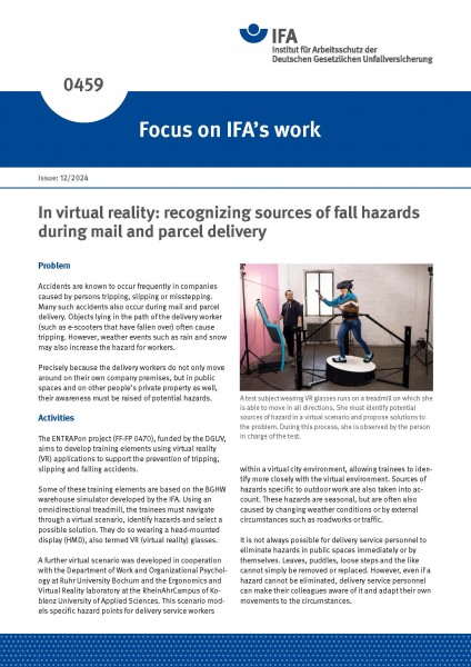 In virtual reality: recognizing sources of fall hazards during mail and parcel delivery (Focus on IF