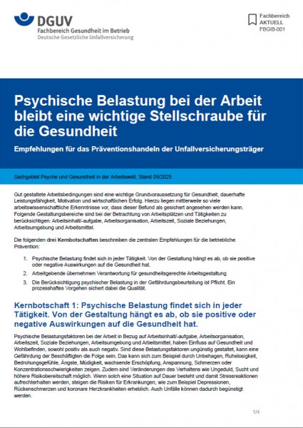 FBGIB-001: Psychische Belastung bei der Arbeit bleibt eine wichtige Stellschraube für die Gesundheit