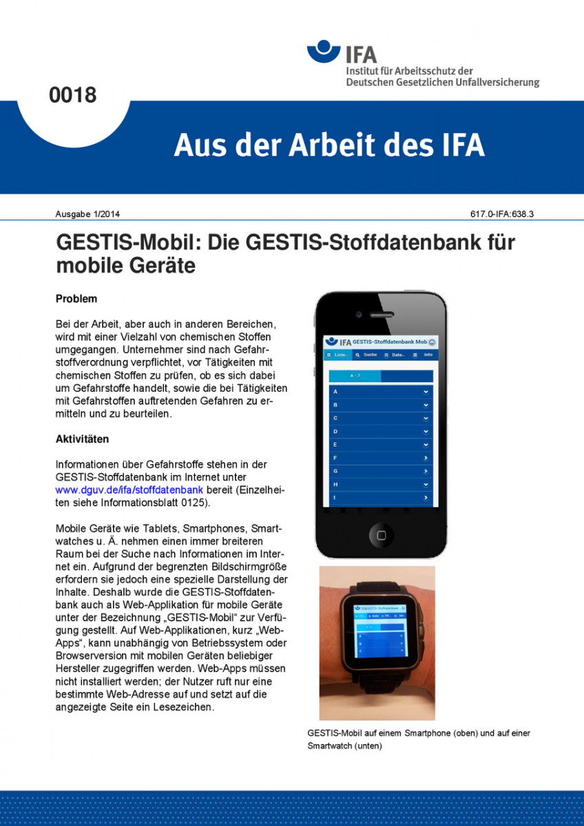 GESTISMobil Die GESTISStoffdatenbank für mobile Geräte. Aus der