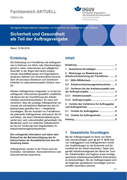 FBORG-002 „Sicherheit und Gesundheit als Teil der Auftragsvergabe“