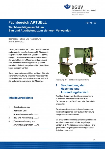 FBHM-128: Tischbandsägemaschinen - Bau und Ausrüstung zum sicheren Verwenden