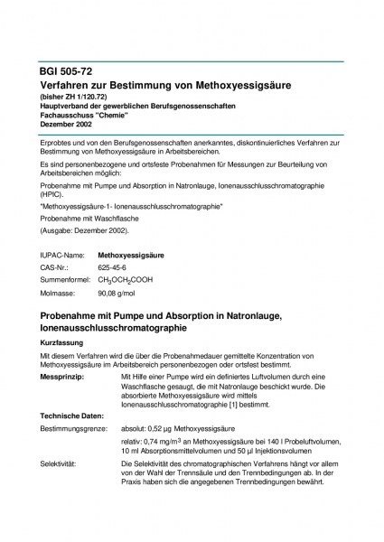 Verfahren zur Bestimmung von Methoxyessigsäure
