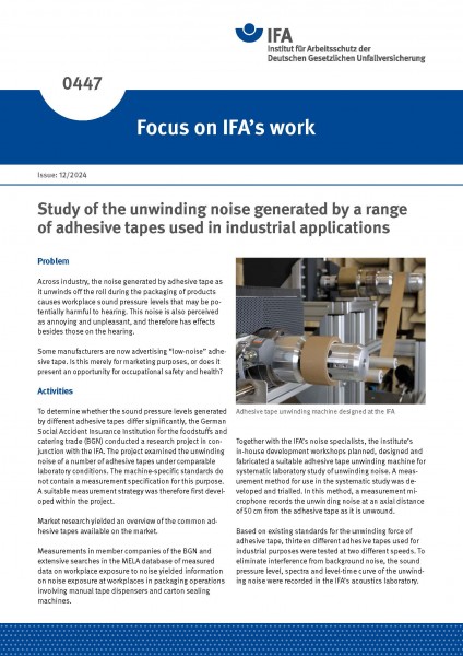 Study of the unwinding noise generated by a range of adhesive tapes used in industrial applications